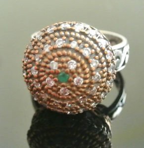 Turkish 0.05 Carat Emerald Ottoman Victorian 925 Silver Ring Sultan Size 8.5