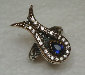 Turkish 0.39 Carat Sapphire Ottoman Handmade Size 7.5 925 Silver Pear Ring