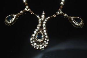 TURKISH OTTOMAN STYLE 0.75 CARAT SAPPHIRE RHINESTONE TULIP MIX METALS NECKLACE