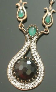 Bronze Turkish Vintage 6 Carat Smoky Agate Ottoman Victorian Drop Necklace