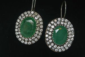 TURKISH OTTOMAN VICTORIAN STYLE 925 SILVER 5.0 CARAT EMERALD HURREM EARINGS