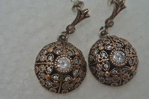 TURKISH VICTORIAN 925 STERLING SILVER 0.5 CARAT TOPAZ FLOWER DROP EARINGS