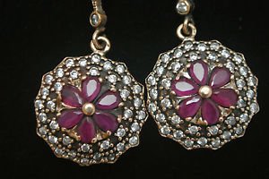 TURKISH OTTOMAN VICTORIAN 925 STERLING SILVER 0.33 CARAT RUBY VINTAGE EARINGS