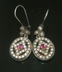 TURKISH OTTOMAN VICTORIAN STYLE 925 SILVER 0.33 CARAT RUBY HURREM EARINGS