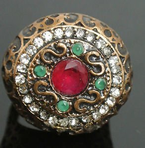 Turkish 1.5 Carat Ruby CZ Handmade Victorian Bronze Sultan Round Ring Size 7.5