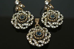 Ottoman Victorian Turkish Mixed Metals 0.25 Carat Sapphire Rhinestones Swirl Set