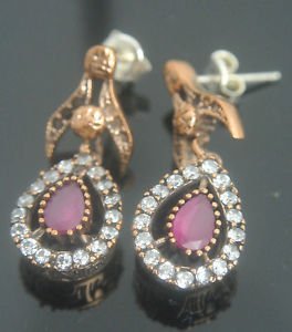 TURKISH OTTOMAN VICTORIAN 925 SILVER 0.39 CARAT RUBY HURREM FLOWER MIX EARINGS