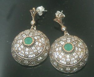 TURKISH OTTOMAN VICTORIAN STYLE 925 SILVER 0.5 CARAT EMERALD HURREM STAR EARING