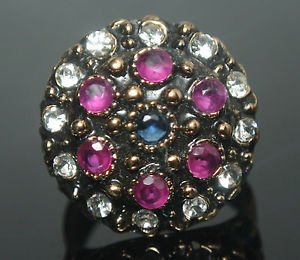 Turkish 0.15 Carat Ruby & Sapphire Handmade Bronze Size 8 Sultan Swirl Boho Ring