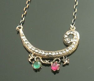 Turkish 0.25 Ct Ruby CZ Ottoman Muslim Style Bronze Tulip Vav Necklace