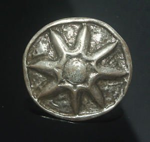 SIZE 7.5 NO STONE OTTOMAN VICTORIAN COPPER SUN IMPRINTED ROUND TURKISH RING