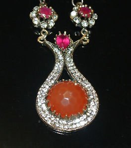 HANDCRAFTED TURKISH OTTOMAN GEORGIAN 6 CARAT AGATE CZ BOHO COSTUME PENDANT