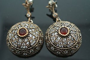 TURKISH OTTOMAN VICTORIAN 925 SILVER 0.33 CARAT RUBY MASONIC STAR EARRINGS