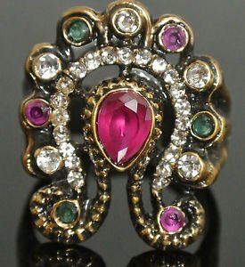 Turkish 0.5 Carat Ruby CZ Ottoman Handmade Bronze Sultan Butterfly Ring Size 9