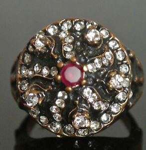 Turkish 0.1 Carat Ruby CZ Ottoman Handmade Bronze Star Swirl Boho Size 9 Ring