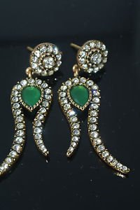 Turkish Ottoman Mixed Metals 1.0 Carat Emerald & Rhinestone Tulip Earings