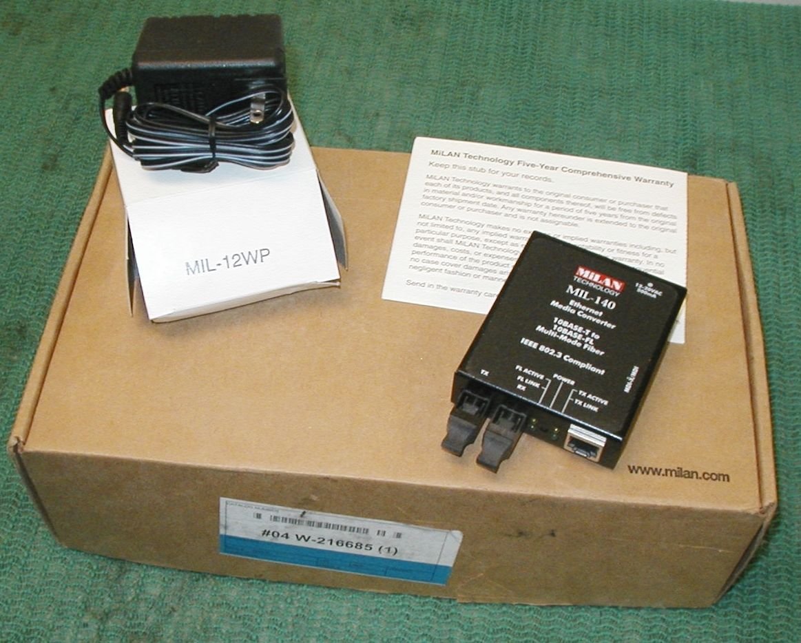 Milan Technology MIL 140 Ethernet Media Converter 10 BASE-T to 10 BASE-FL Unused