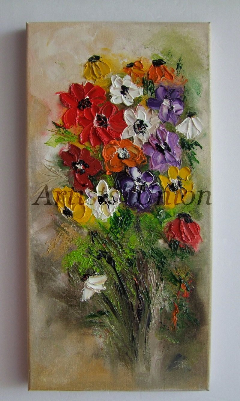 Anemones Palette Knife Original Oil Painting Impasto Art