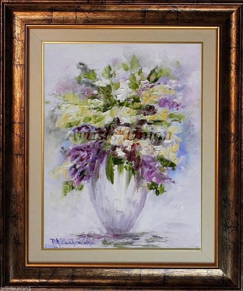 Lilacs Original Oil Painting Textured Still Life Impasto Impression