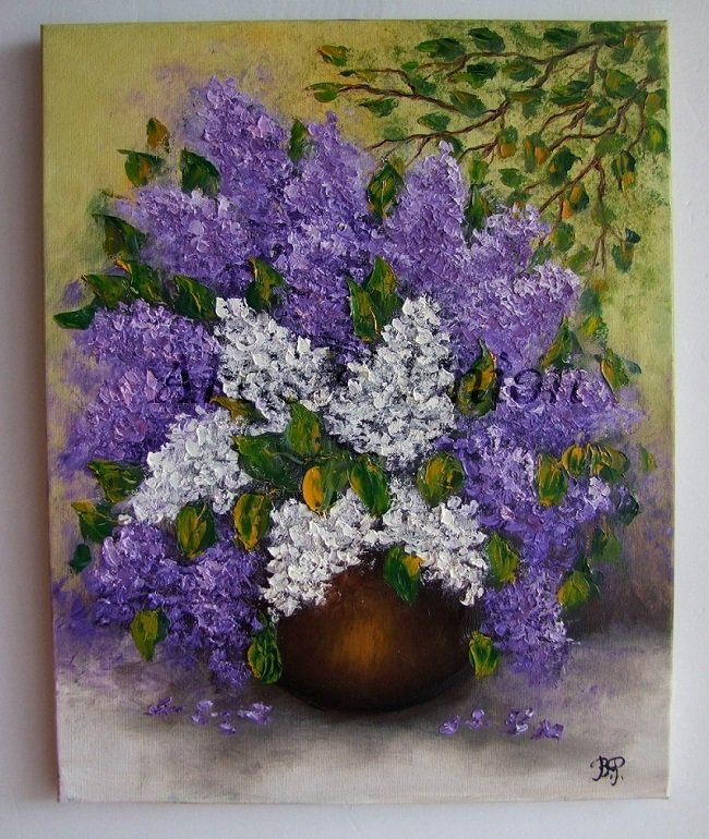 SLilacs Bouquet Original Oil Painting Impasto Still Life Purple