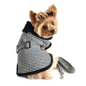 XSM DOG COAT chihuahua teacup maltese yorkie HOUNDSTOOTH DOG JACKET & LEASH SET