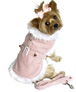 SM DOG COAT yorkie maltese chihuahua toy poodle HOUNDSTOOTH DOG JACKET & LEASH