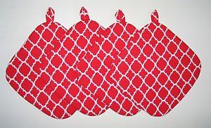 8" Hot Pot Pad/Pot Holder with Hanger Set of Four - QF Red & White