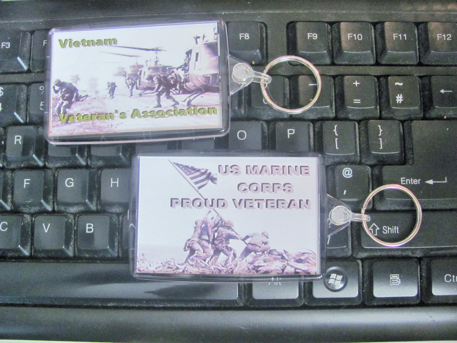 Vietnam Veterans key chains, US Marines key chain, large size clearly defined keepsake