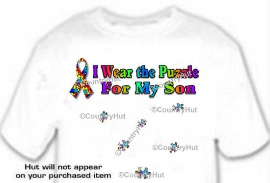 T-shirt, AUTISM, Ribbon I WEAR THE PUZZLE FOR MY SON (or Daughter) - (adult Xxlg)