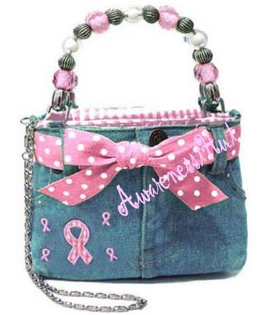 Breast Cancer Awareness, Mini PINK RIBBON DENIM HANDBAG