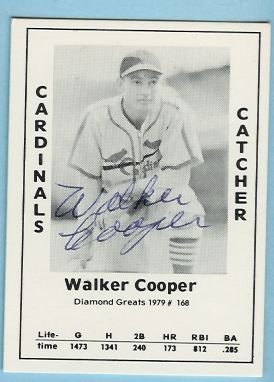 Walker Cooper TCMA Card autographed #168 Cardinals