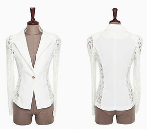 NEW Women White Lace Trimmed Vintage Shirt Blazer Jacket, Large, 8, Express Zara