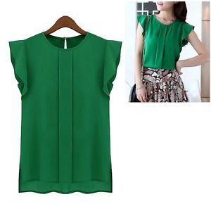 NEW Women's Cute Career Top Blouse in Chiffon Green Sleeveless - Medium
