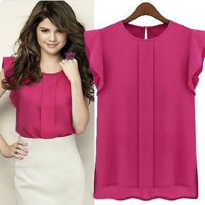 NEW Women's Cute Career Top Blouse in Pink Chiffon Sleeveless - Small Med Large