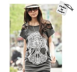 NEW Women's Skull Lace Tunic Top Punk Shirt, Large, ie Zara, H&M, Forever 21