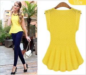 NEW Career Pinup Peplum Top Blouse - Medium-Yellow or White - Zara, Express, H&M
