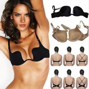 NEW Amazing Multi Way Add 2 Cup Push Up Plunge U Bra Low Back Style in 34B, Nude