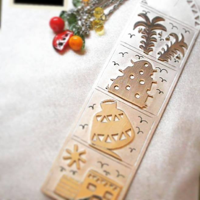 Egyptian Countryside Folkloric Bookmark - Silver and nickel plated Copper
