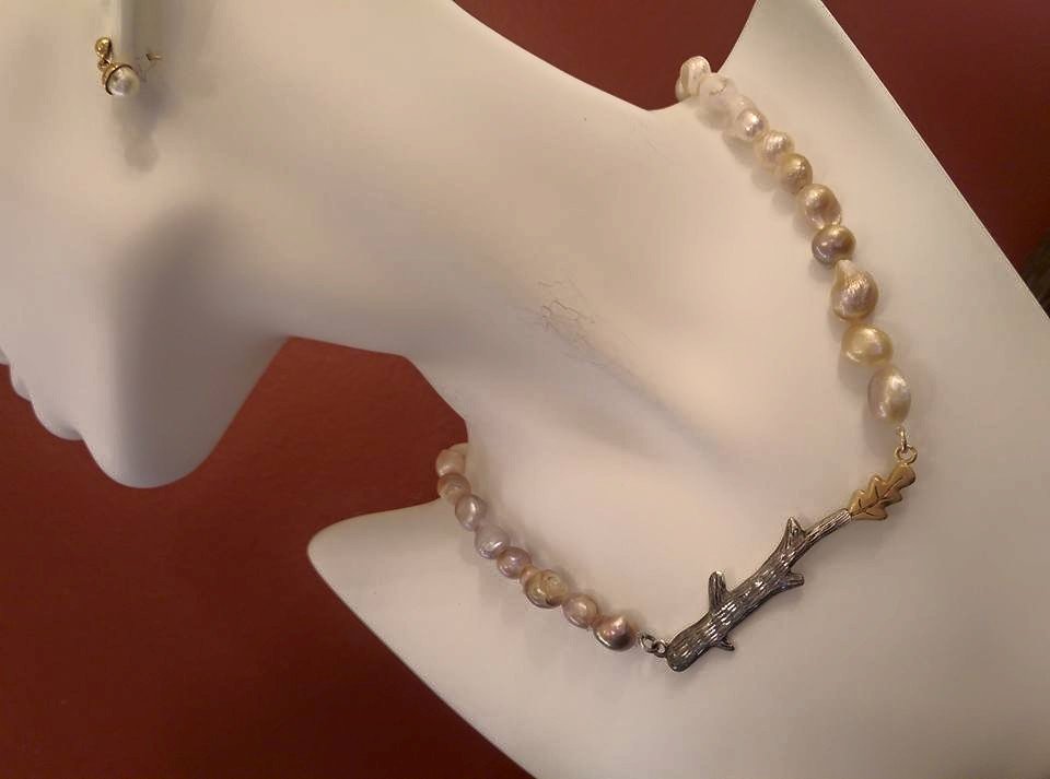 Hope necklace - Silver Tree branch with Fresh Water Pearls - Handmade