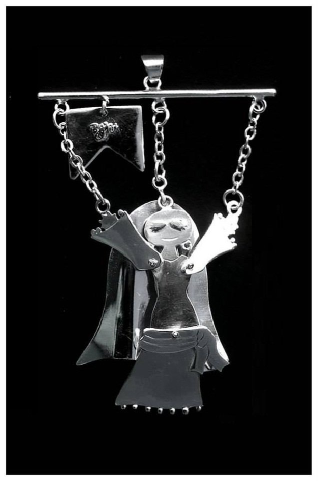 Egyptian Belly Dancer Marionette Sterling Silver Pendant/Key Chain - Handmade