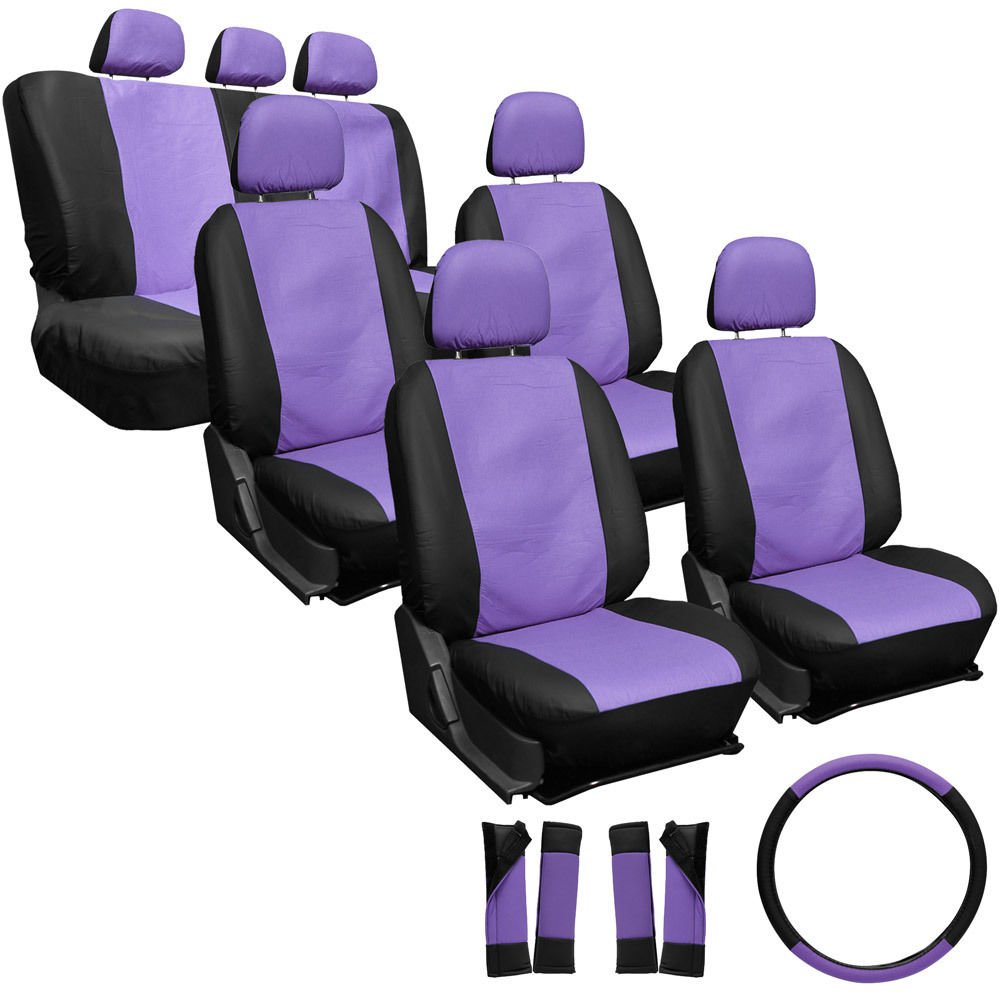 23pc Set Faux Leather Purple Black VAN Seat Covers Low Back + Extra 2 Chairs 4C