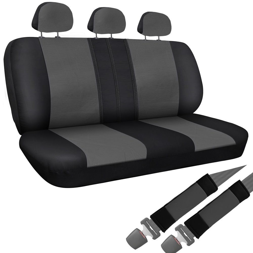 8pc Set Black & Charcoal Gray Low Back Rear Bench Auto Car Seat Cover