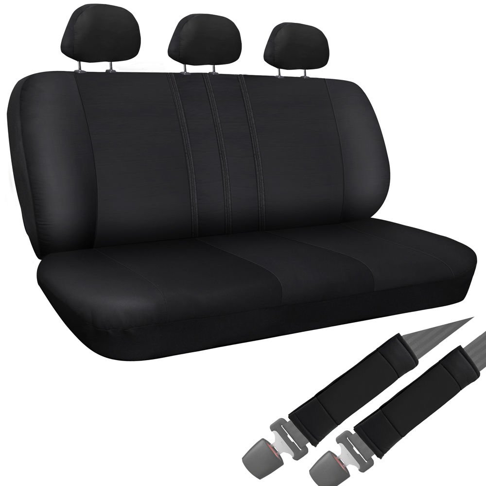 Car Seat Cover Black 8pc Set Bench for Auto w/Belt Pads Synthetic Leather