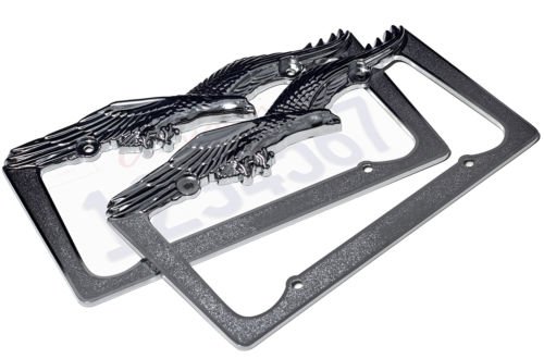 2pc OxGord Metal License Plate Steel Frame USA Eagle Hawk Bird Car SUV Van Truck