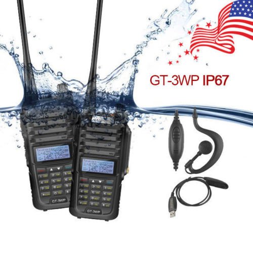 2x Baofeng GT-3WP V/UHF Ham FM Two-way Radio Waterproof IP67 + Programming Cable