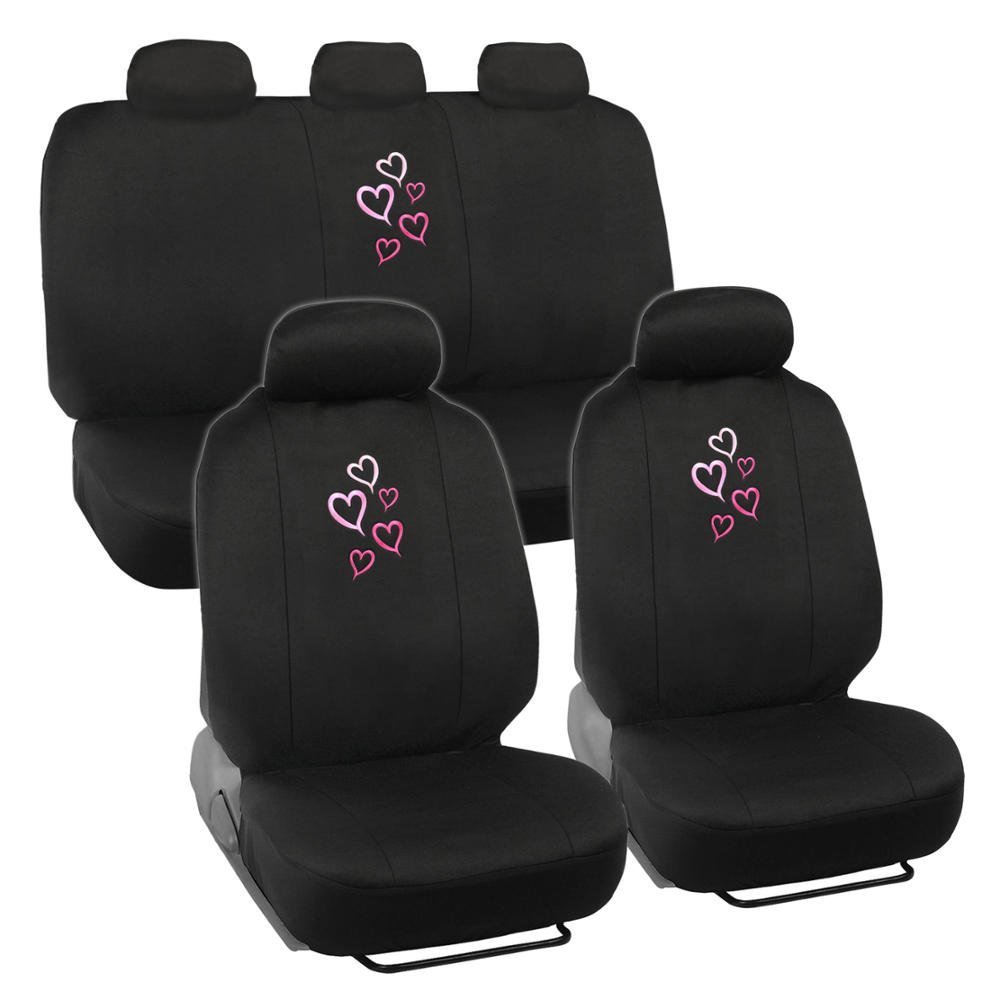 BDK 13Pc Pink Hearts Seat Cover and Charcoal Carpet NIB Mats Complete Set