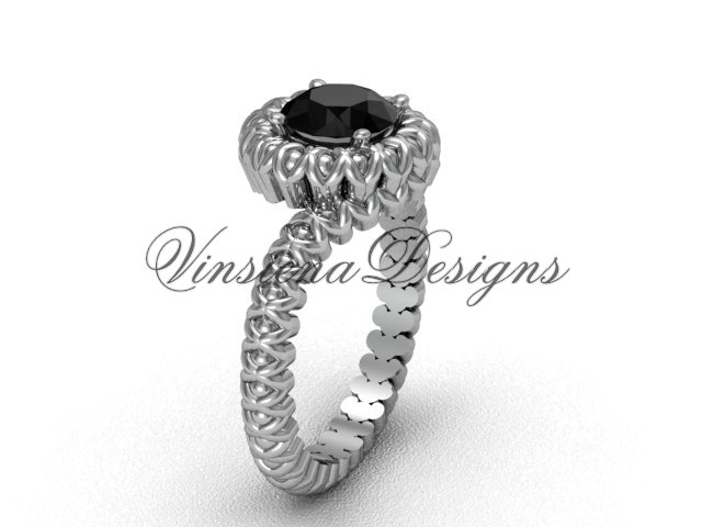 14kt white gold engagement ring, Black Diamond VD1006