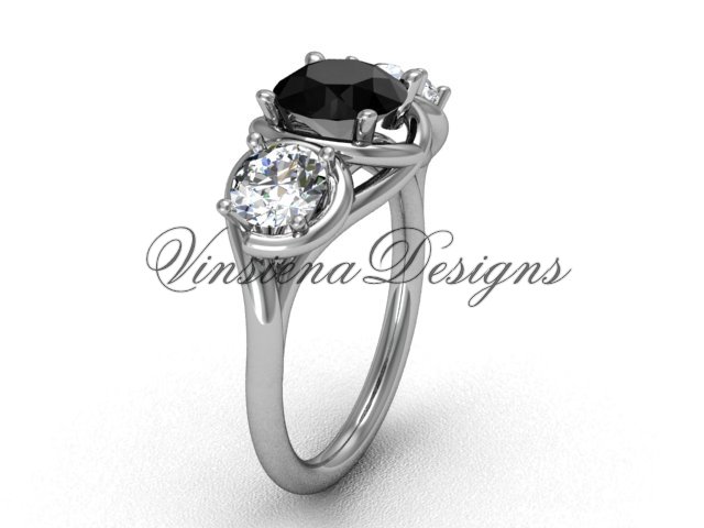 14kt white gold Three stone engagement ring, Black Diamond VD10014
