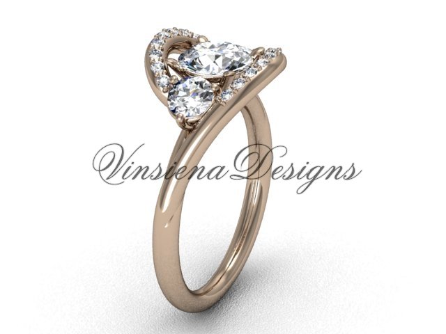 Unique 14kt rose gold engagement ring,"Forever One" Moissanite VD8166