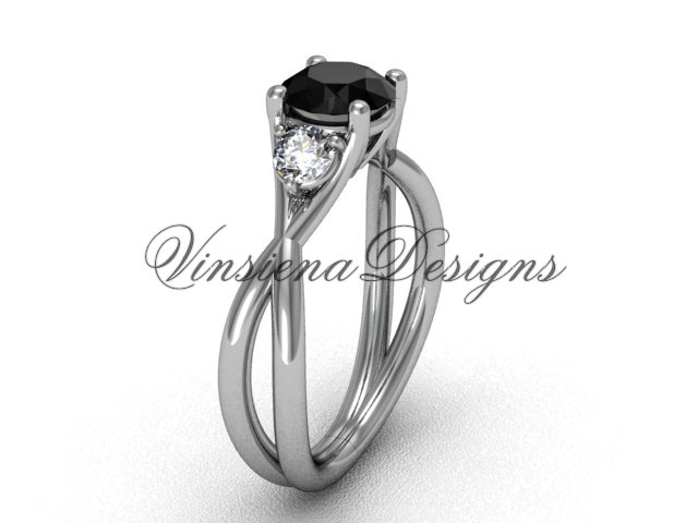 Unique Platinum Three stone engagement ring, Black Diamond VD8212